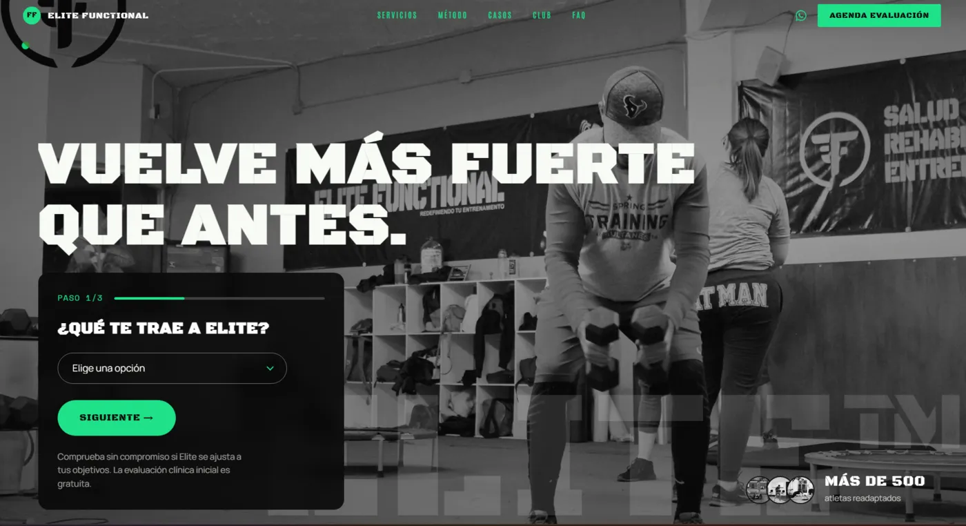 Portada del sitio web de Elite Functional, gimnasio de entrenamiento funcional, diseñado por Aurea Digital
