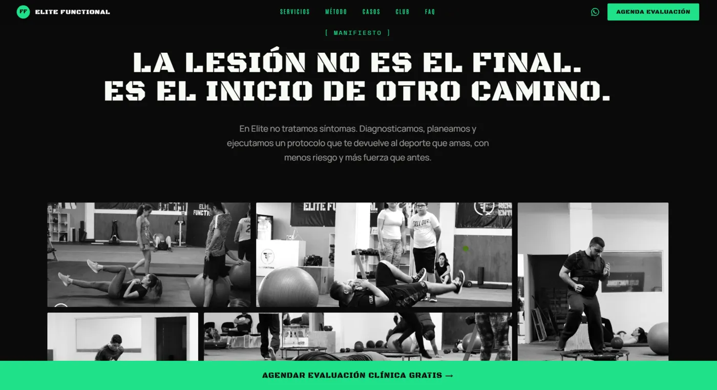 Sitio web de Elite Functional diseñado por Aurea Digital — pantalla 2 de 7