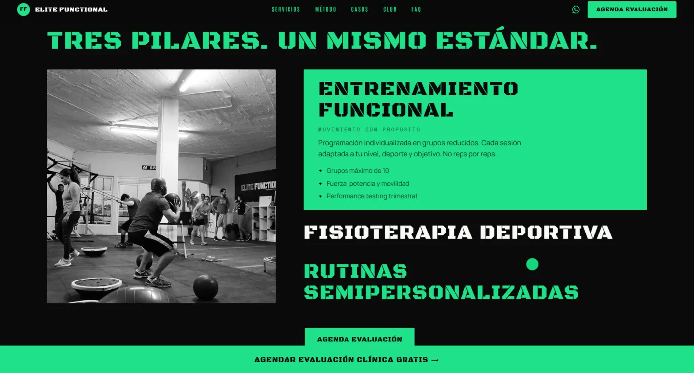 Sitio web de Elite Functional diseñado por Aurea Digital — pantalla 3 de 7