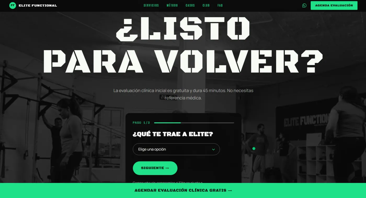 Sitio web de Elite Functional diseñado por Aurea Digital — pantalla 6 de 7