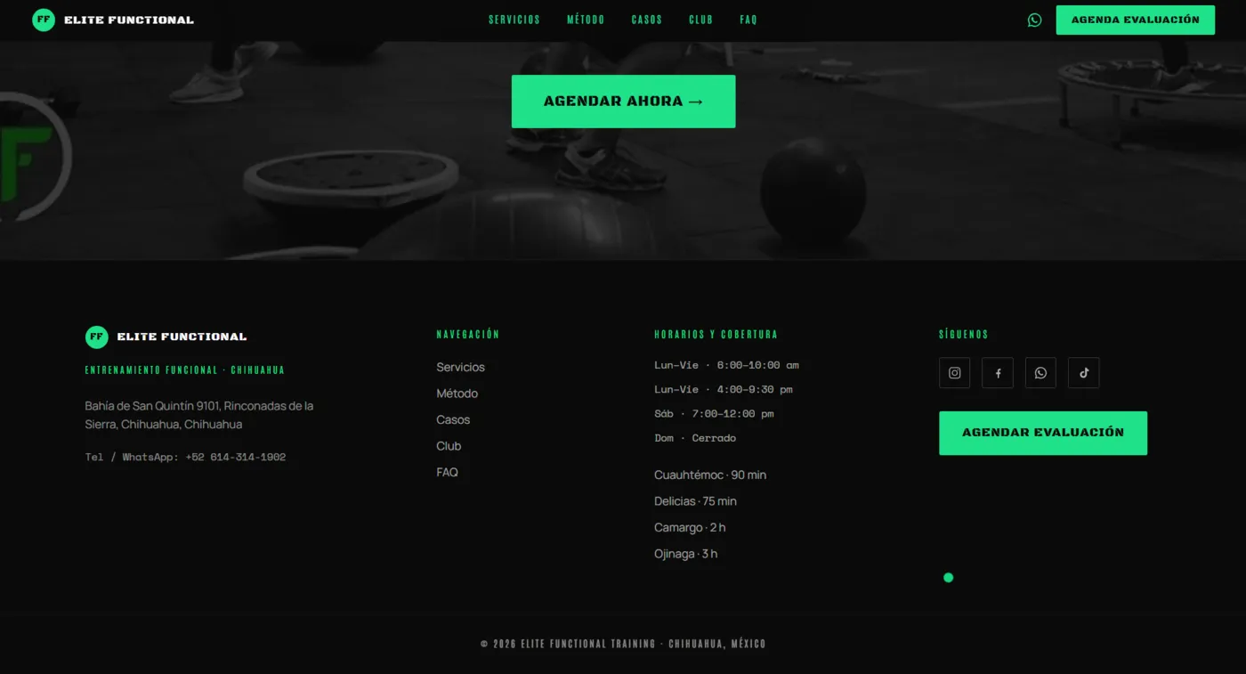 Sitio web de Elite Functional diseñado por Aurea Digital — pantalla 7 de 7
