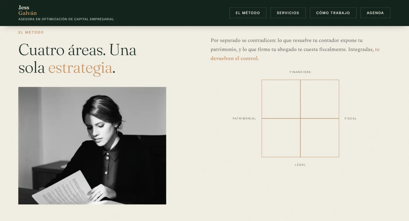 Sitio web de Jess Galván diseñado por Aurea Digital — pantalla 3 de 10