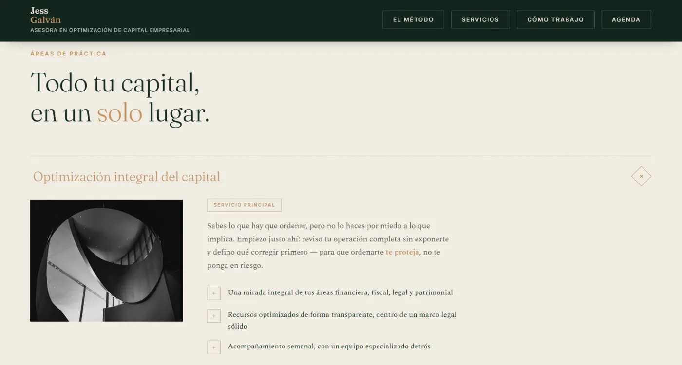 Sitio web de Jess Galván diseñado por Aurea Digital — pantalla 4 de 10