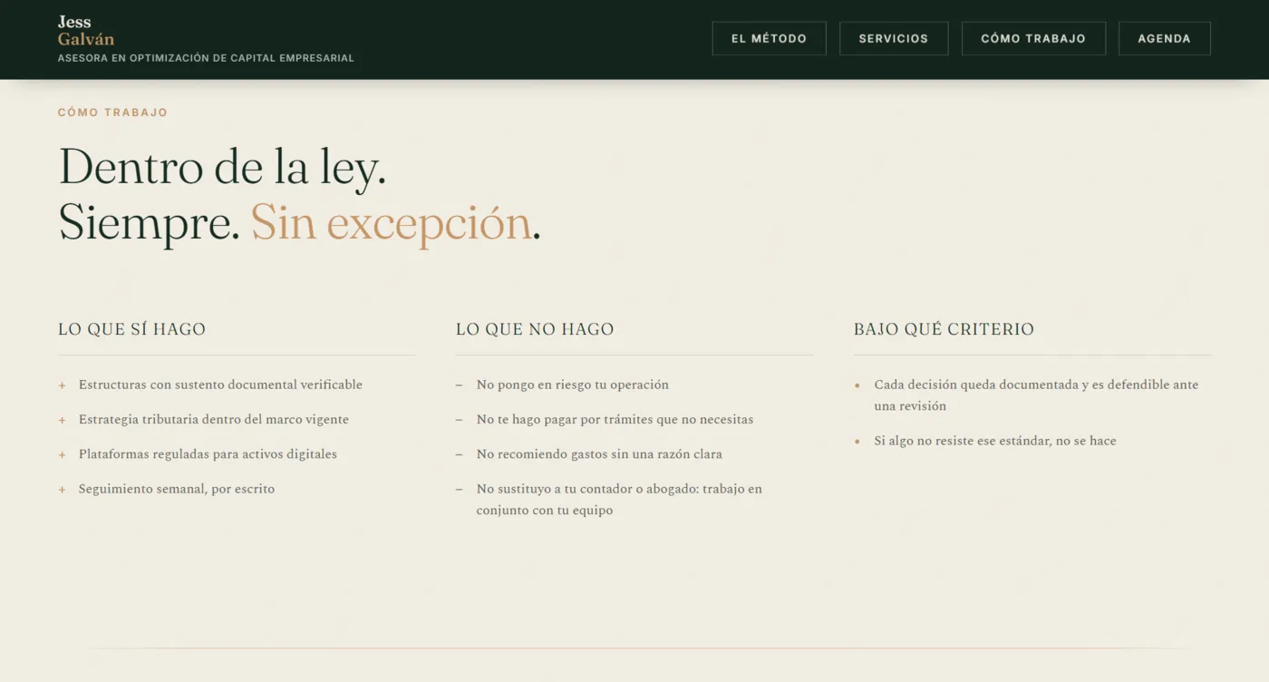 Sitio web de Jess Galván diseñado por Aurea Digital — pantalla 5 de 10
