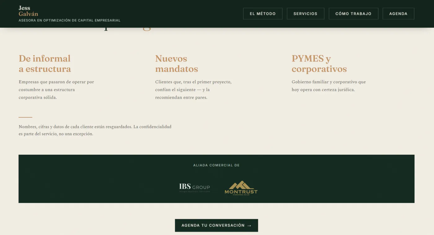 Sitio web de Jess Galván diseñado por Aurea Digital — pantalla 6 de 10