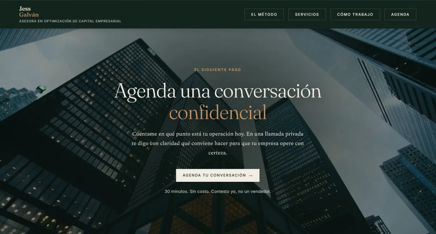 Sitio web de Jess Galván diseñado por Aurea Digital — pantalla 9 de 10