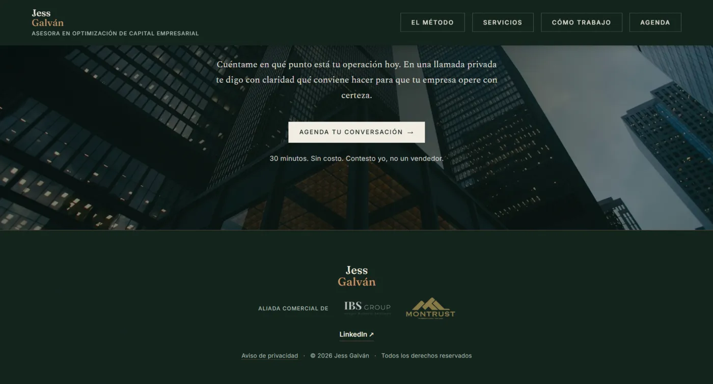 Sitio web de Jess Galván diseñado por Aurea Digital — pantalla 10 de 10