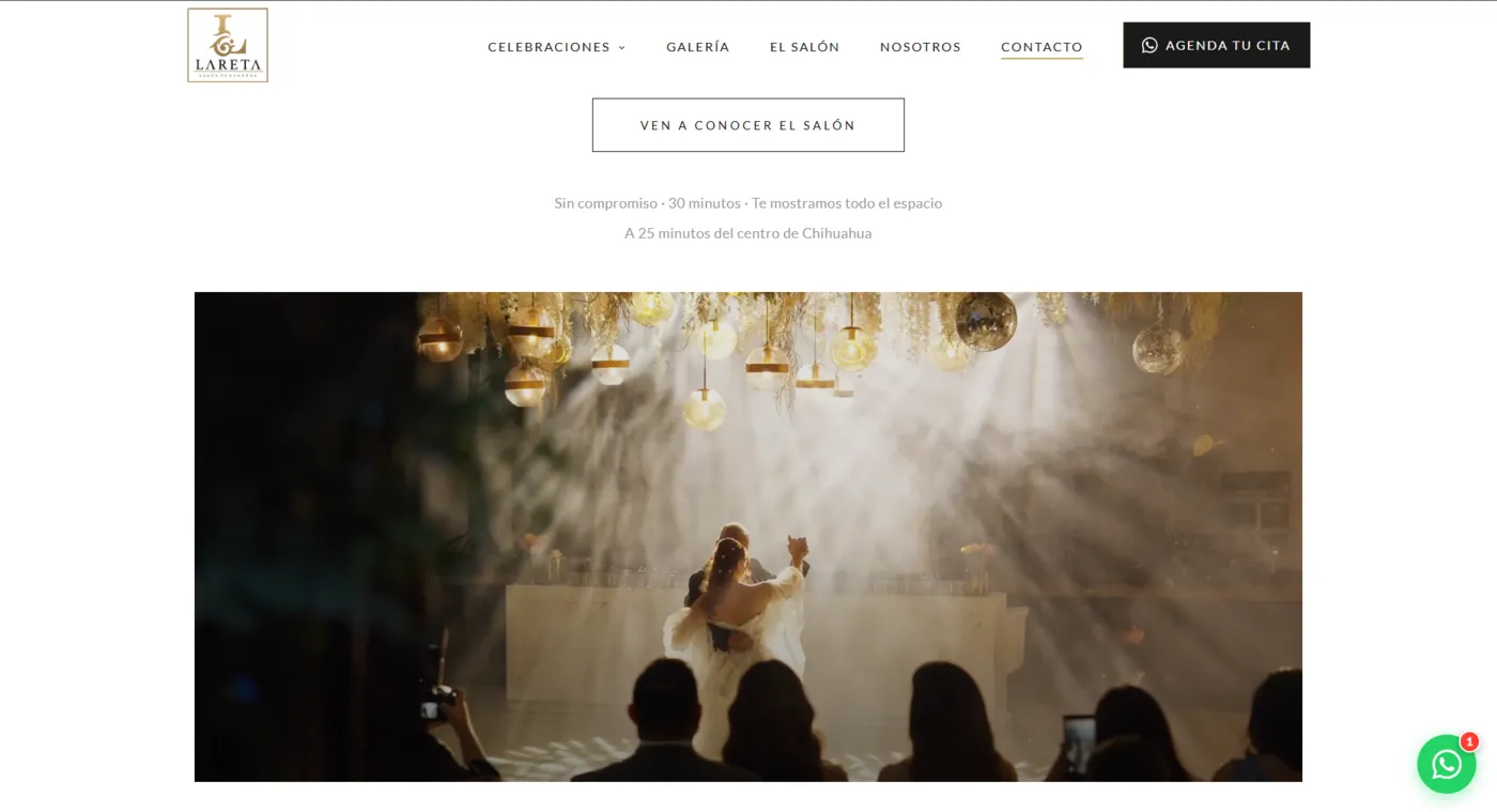 Portada del sitio web de Lareta, salón de eventos en Chihuahua, diseñado por Aurea Digital