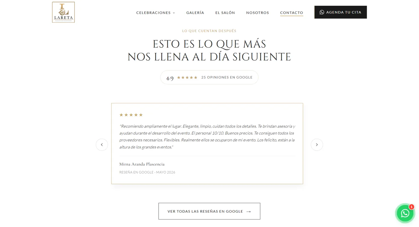 Sitio web de Lareta diseñado por Aurea Digital — pantalla 4 de 7