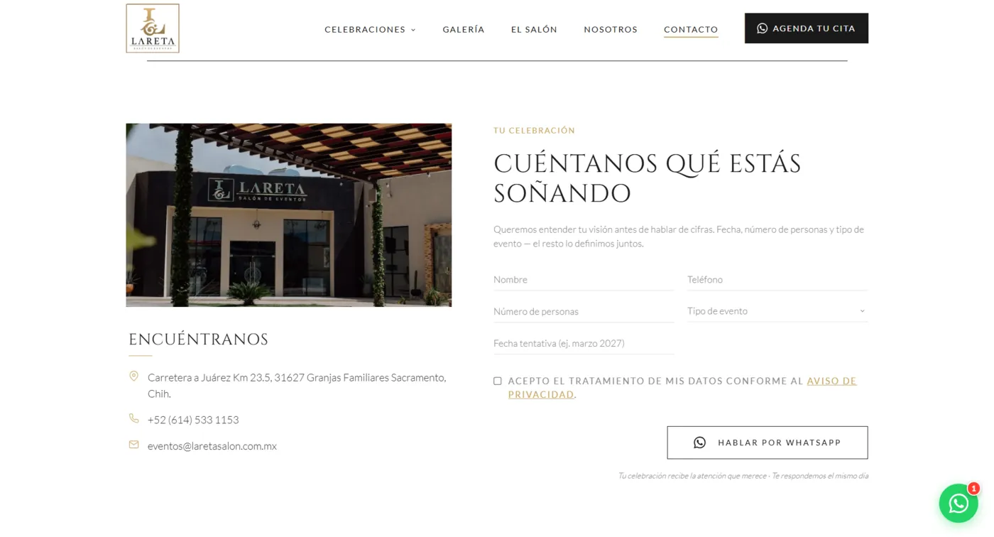 Sitio web de Lareta diseñado por Aurea Digital — pantalla 6 de 7