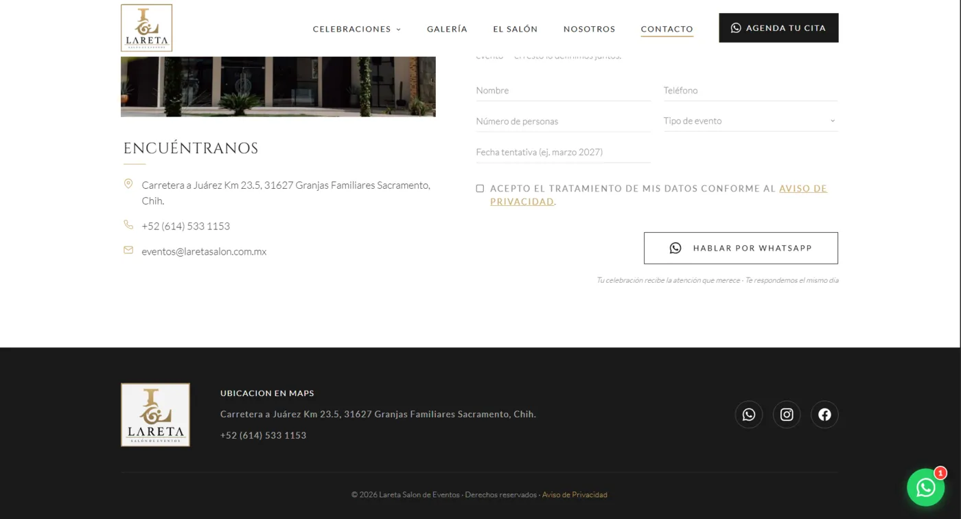 Sitio web de Lareta diseñado por Aurea Digital — pantalla 7 de 7